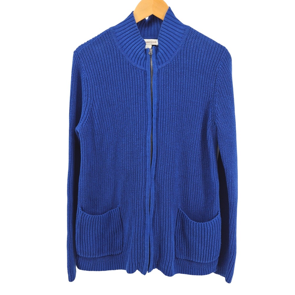 Coldwater Creek‎ Blue Knit Full Zip Cardigan Sweater Pockets Womens Medium